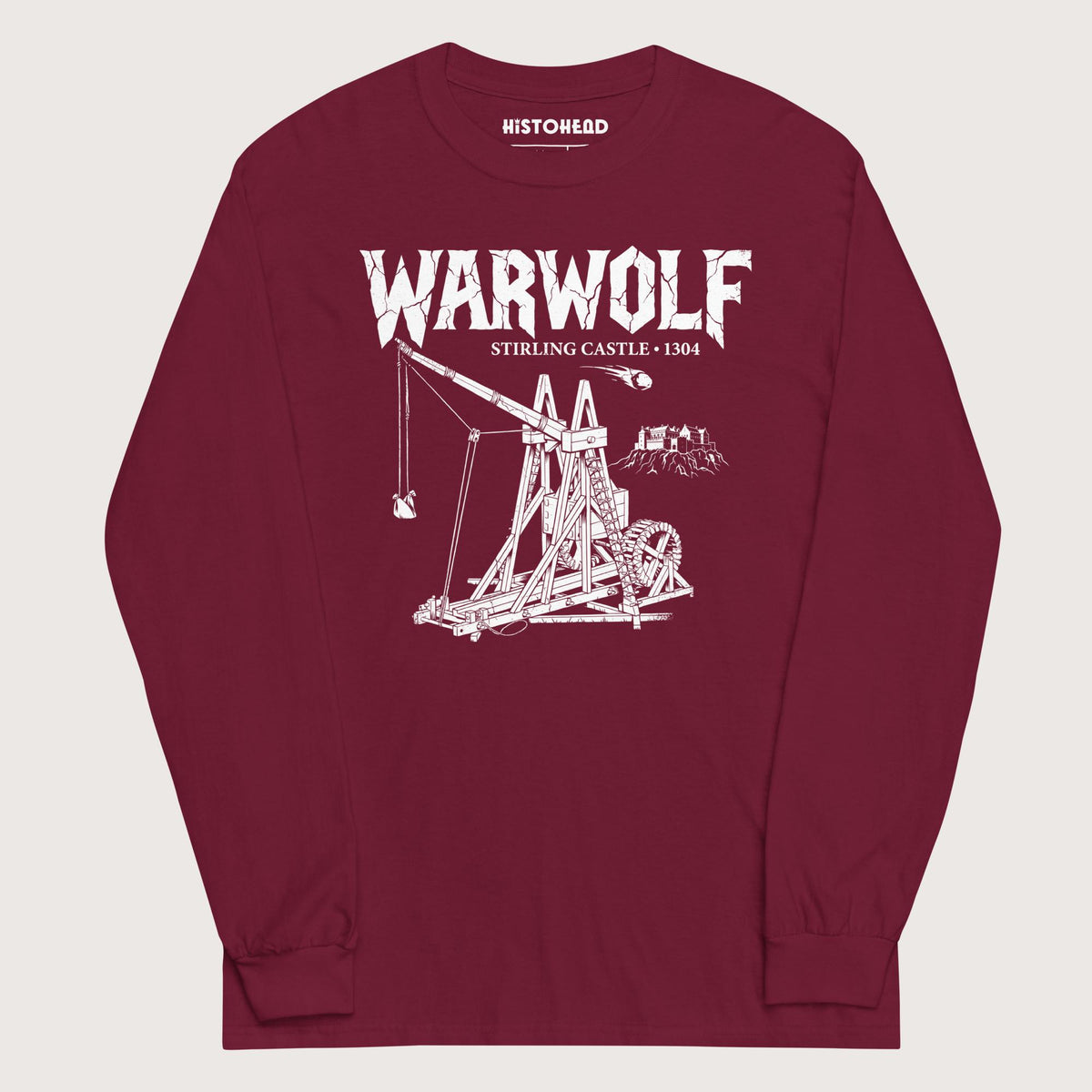 Maroon Warwolf Trebuchet - Long Sleeve - history buff gift by HistoHead