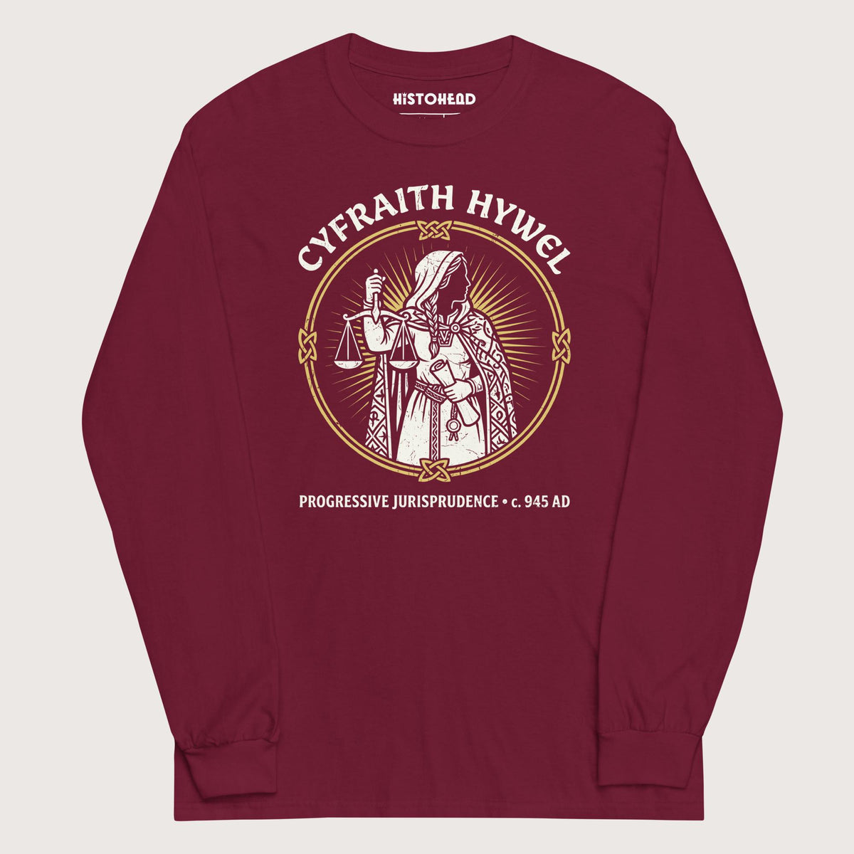 Maroon Cyfraith Hywel Progressive Jurisprudence - Long Sleeve - history buff gift by HistoHead