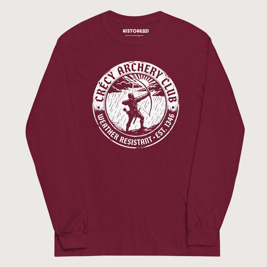 Maroon Crecy Archery Club - Long Sleeve - history buff gift by HistoHead