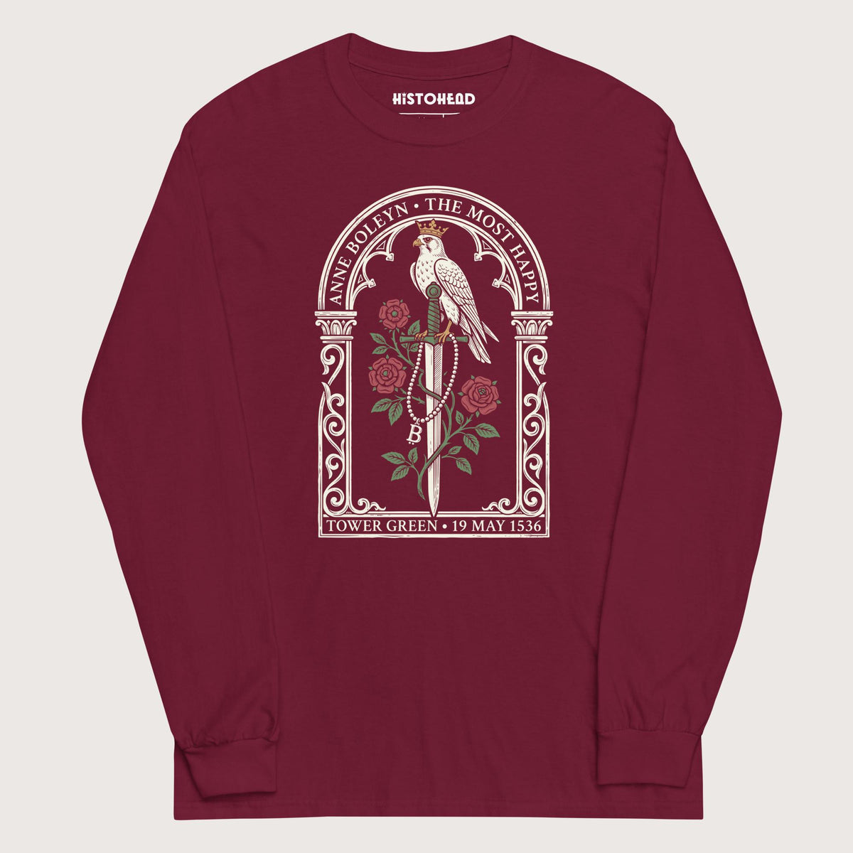 Maroon Anne Boleyn Falcon - Long Sleeve - history buff gift by HistoHead