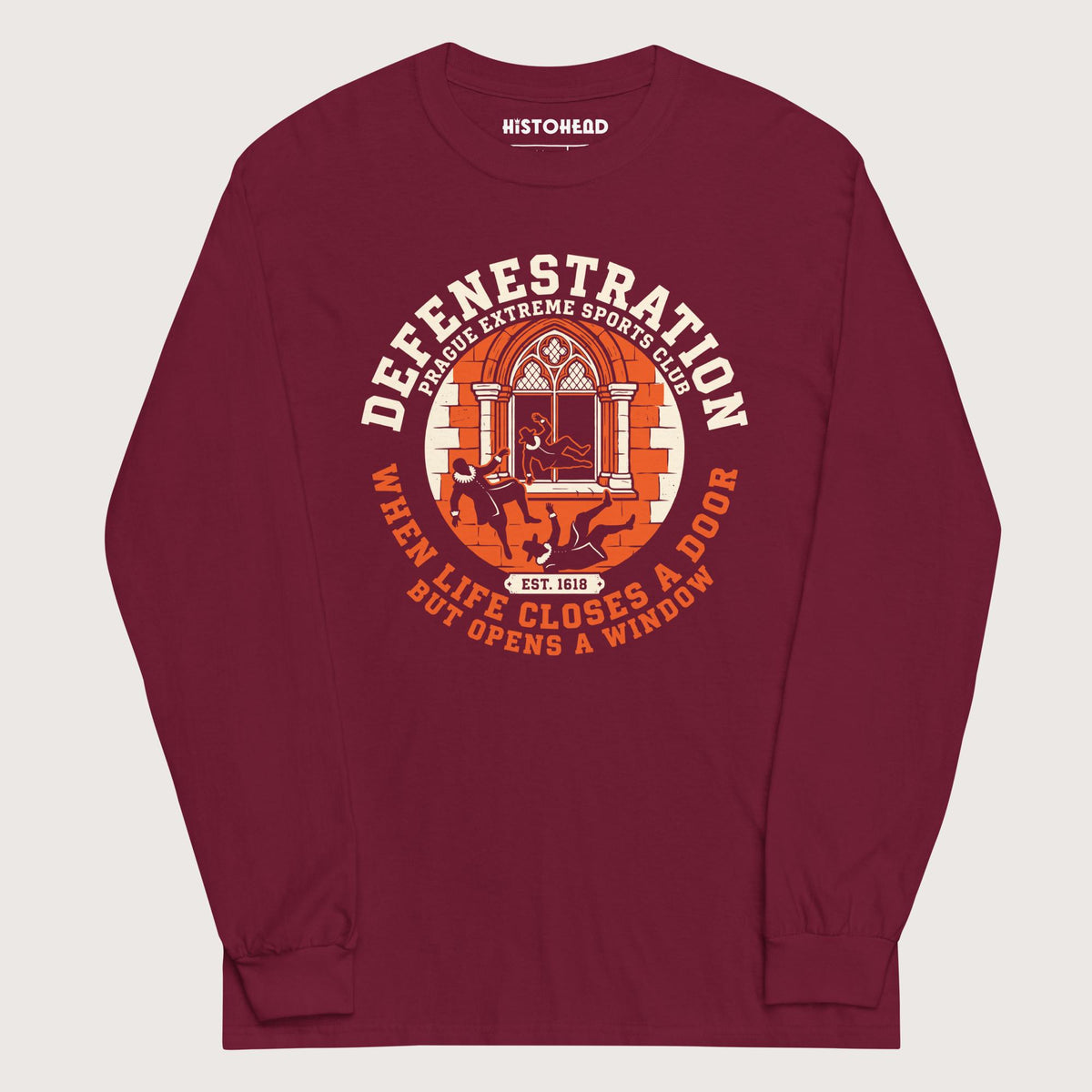 Maroon Defenestration Prague Extreme Sports Club - Long Sleeve - history buff gift by HistoHead