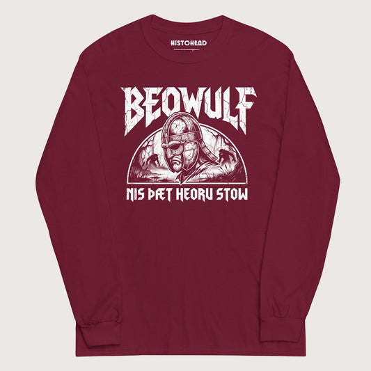 Maroon Beowulf That Is No Pleasant Place Old English - Long Sleeve - history buff gift by HistoHead