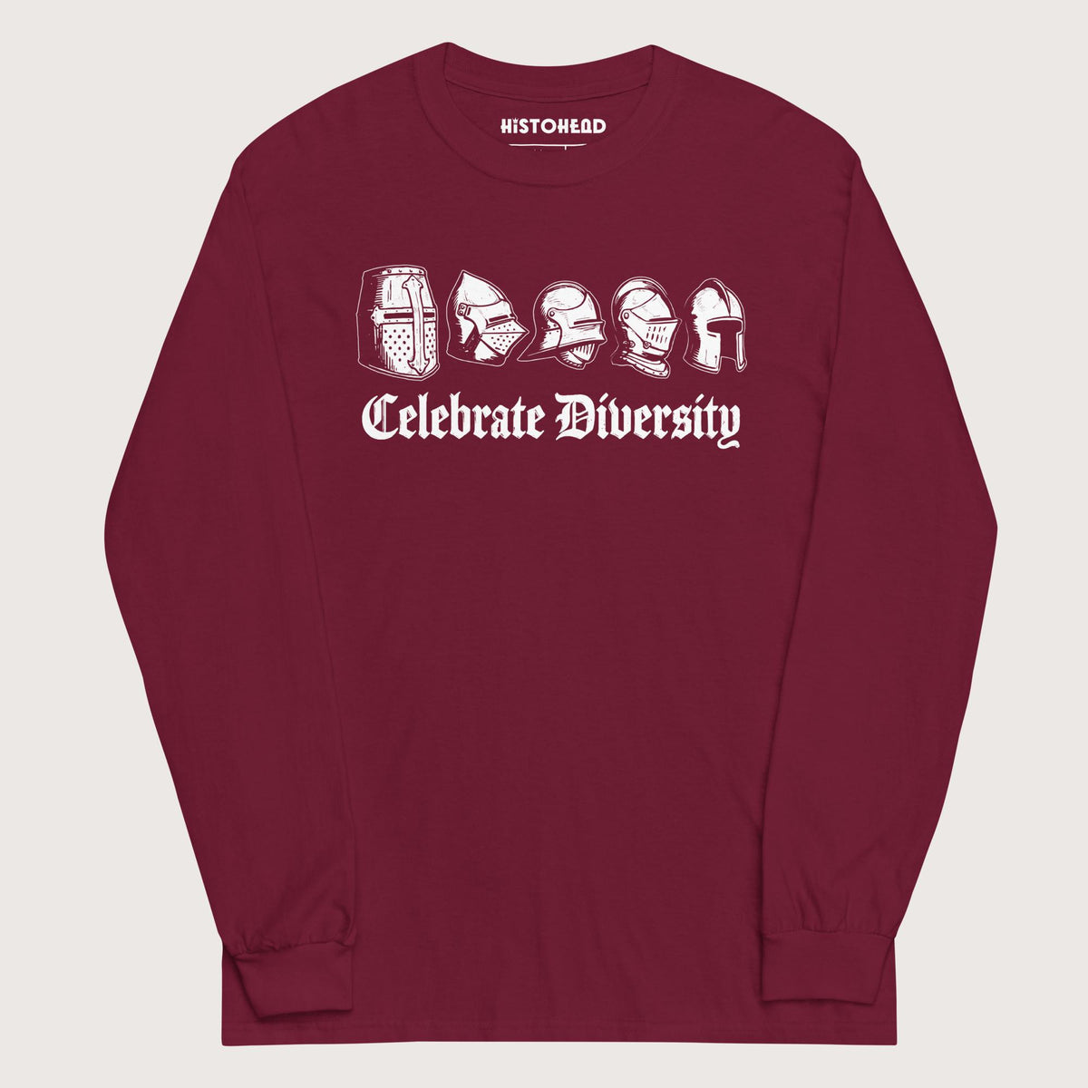 Maroon Celebrate Diversity Medieval Helmets Edition - Long Sleeve - history buff gift by HistoHead