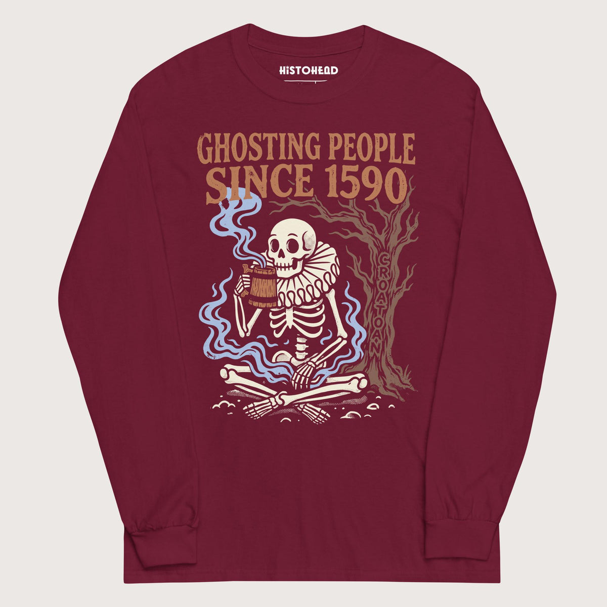 Maroon Roanoke Colony Ghosting Since 1590 - Long Sleeve - history buff gift by HistoHead