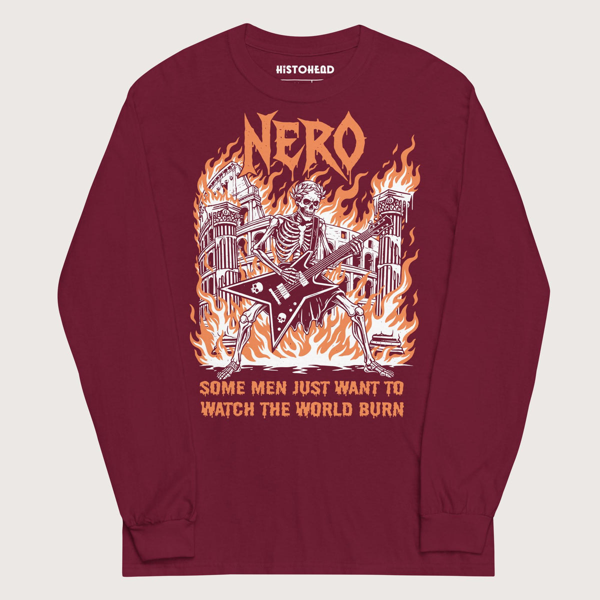 Maroon Nero Watch the World Burn - Long Sleeve - history buff gift by HistoHead