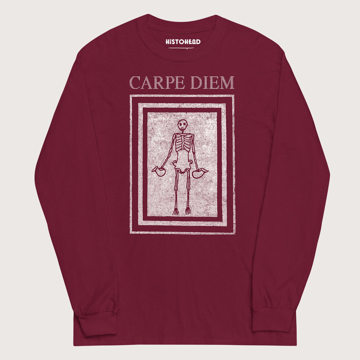 Maroon Carpe Diem Skeleton - Long Sleeve - history buff gift by HistoHead