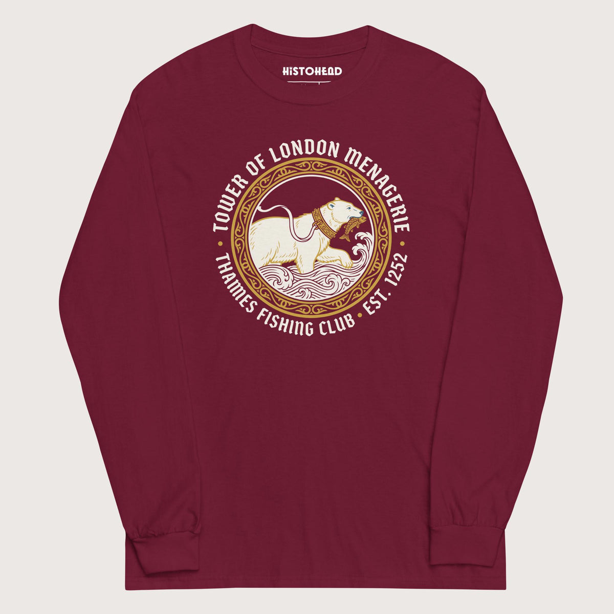 Maroon Tower Of London Menagerie Thames Fishing Club - Long Sleeve - history buff gift by HistoHead