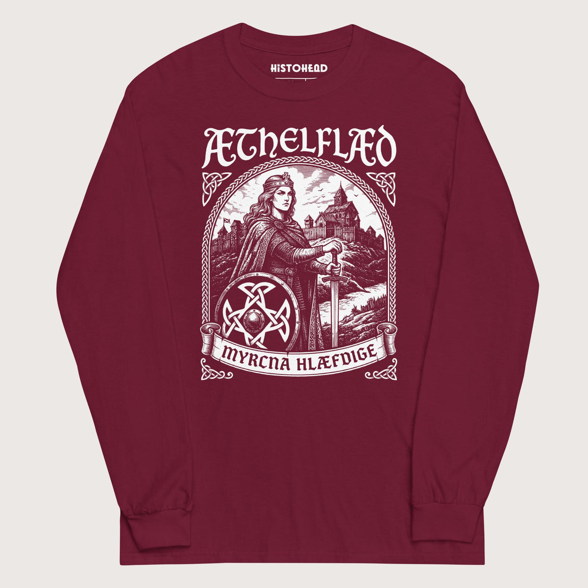 Maroon Aethelflaed Lady of the Mercians Old English - Long Sleeve - history buff gift by HistoHead
