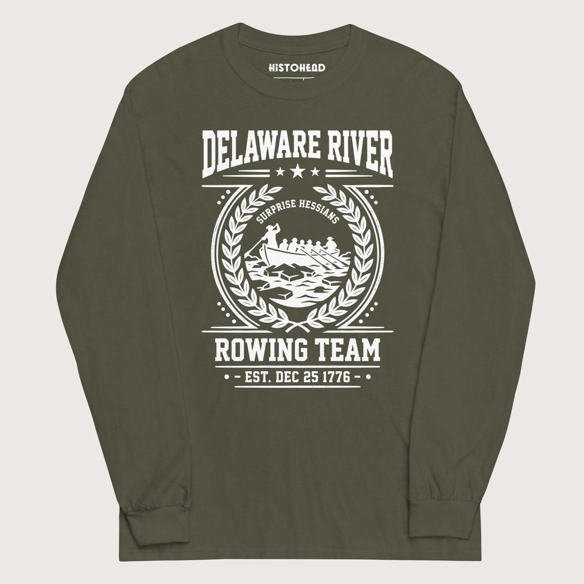 Military Green Delaware River Rowing Team - Long Sleeve - history buff gift by HistoHead