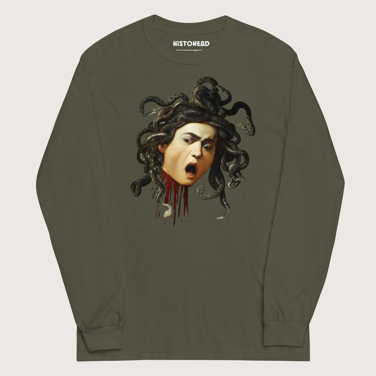 Military Green Medusa by Caravaggio - Long Sleeve - history buff gift by HistoHead