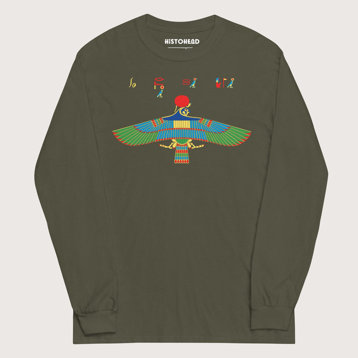 Military Green Hawk Emblem of Ra - Long Sleeve - history buff gift by HistoHead