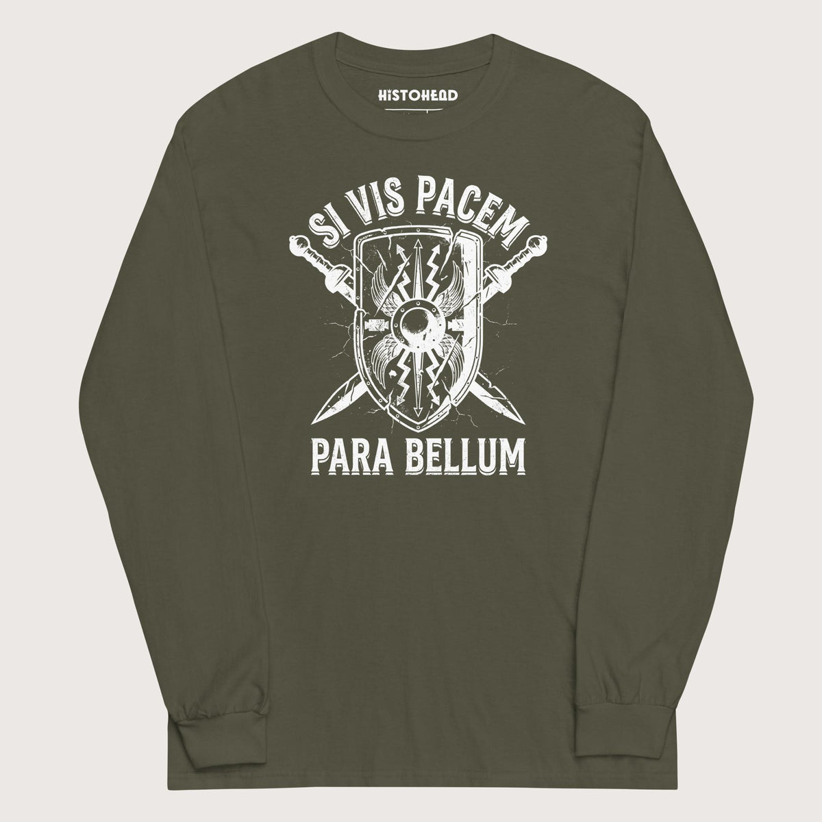 Military Green Si Vis Pacem Para Bellum Scutum - Long Sleeve - history buff gift by HistoHead