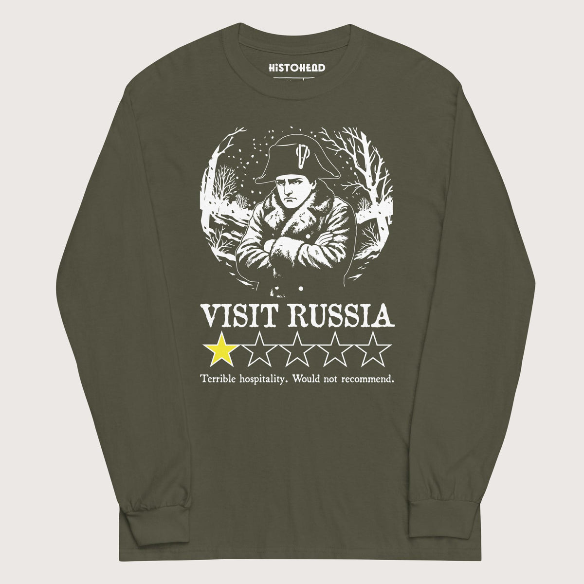 Military Green Napoleon Visit Russia Review - Long Sleeve - history buff gift by HistoHead