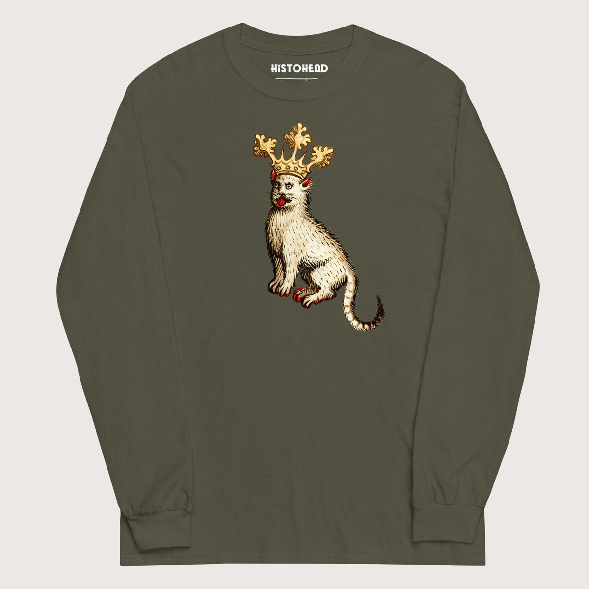 Military Green Medieval Cat King - Long Sleeve - history buff gift by HistoHead