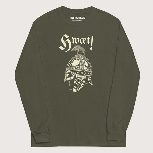 Military Green Hwæt Boar-Crested Helmet - Long Sleeve - history buff gift by HistoHead