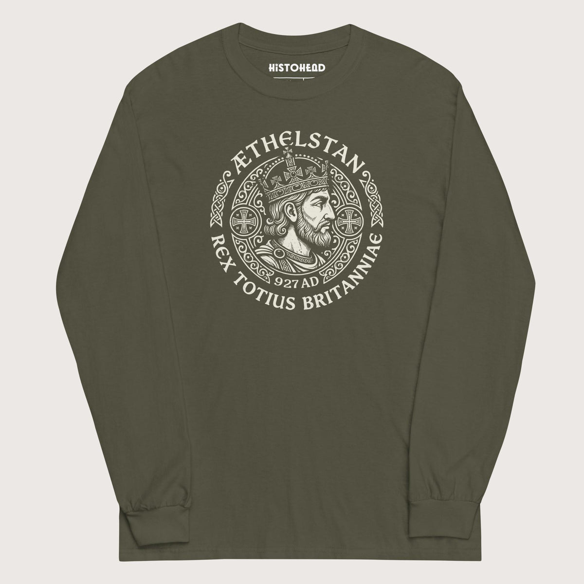 Military Green Æthelstan King of All Britain - Long Sleeve - history buff gift by HistoHead