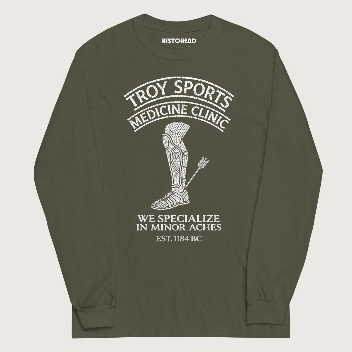 Military Green Troy Sports Medicine Clinic - Long Sleeve - history buff gift by HistoHead
