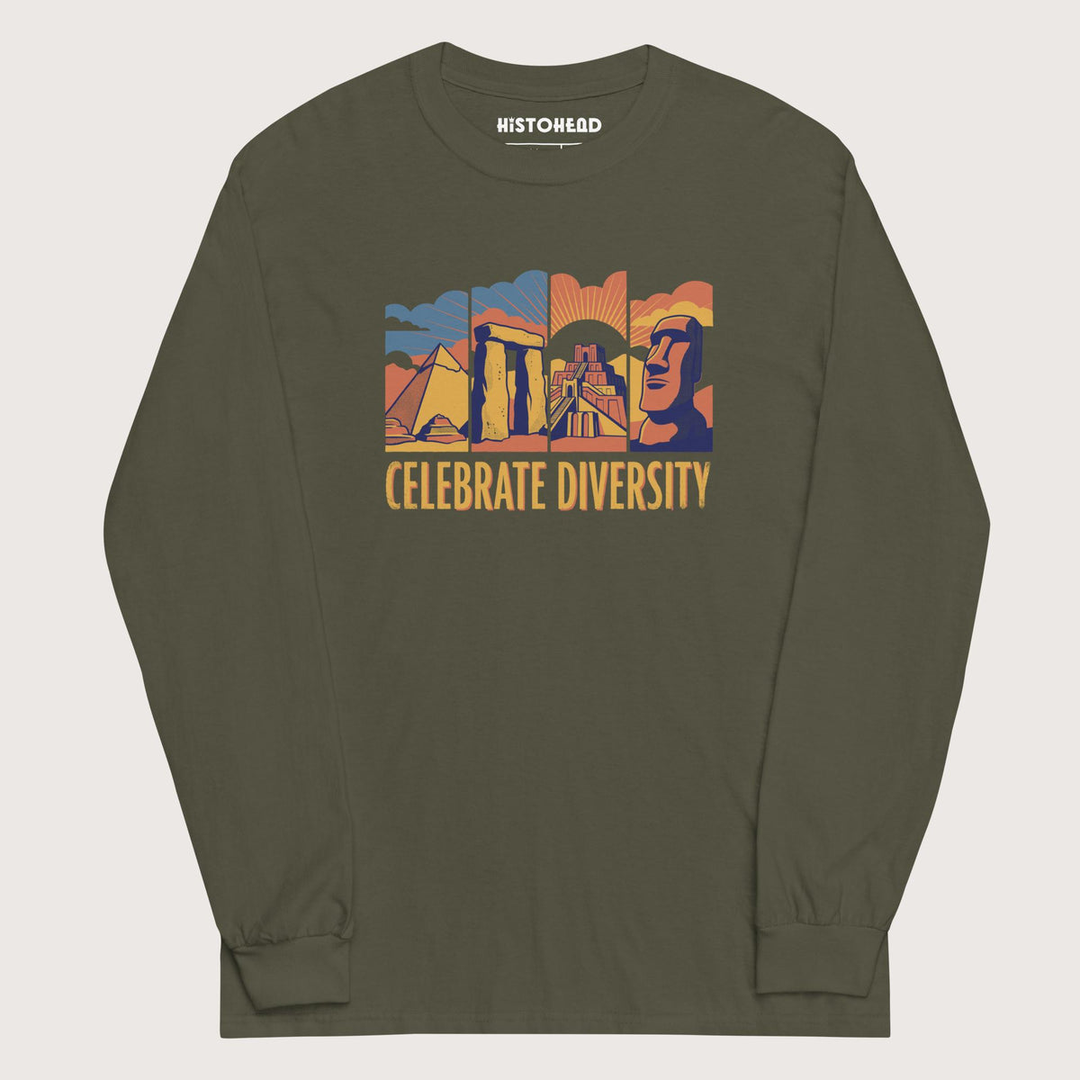 Military Green Celebrate Diversity Stone Wonders Edition - Long Sleeve - history buff gift by HistoHead