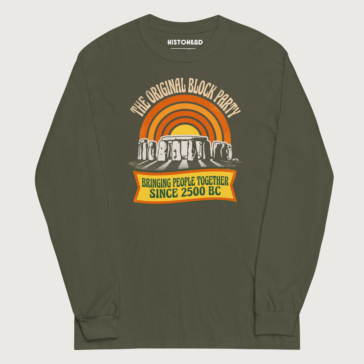 Military Green Stonehenge Block Party - Long Sleeve - history buff gift by HistoHead