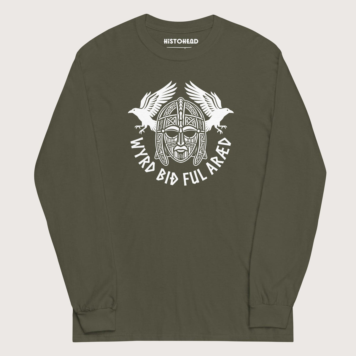 Military Green Wyrd Bið Ful Aræd Sutton Hoo Helmet Edition - Long Sleeve - history buff gift by HistoHead