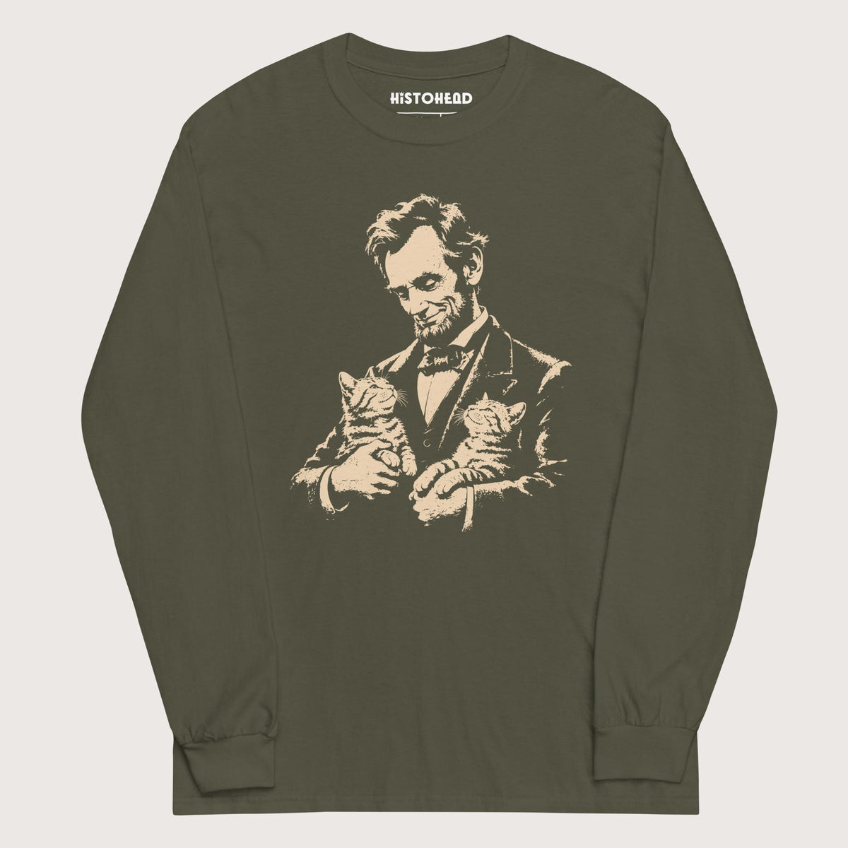 Military Green Lincoln's Cats - Long Sleeve - history buff gift by HistoHead