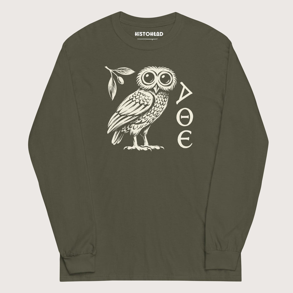 Military Green Owl of Athena - Long Sleeve - history buff gift by HistoHead