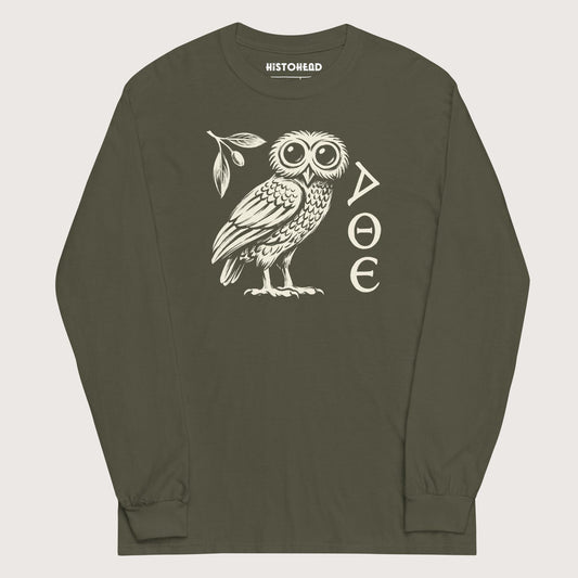 Military Green Owl of Athena - Long Sleeve - history buff gift by HistoHead