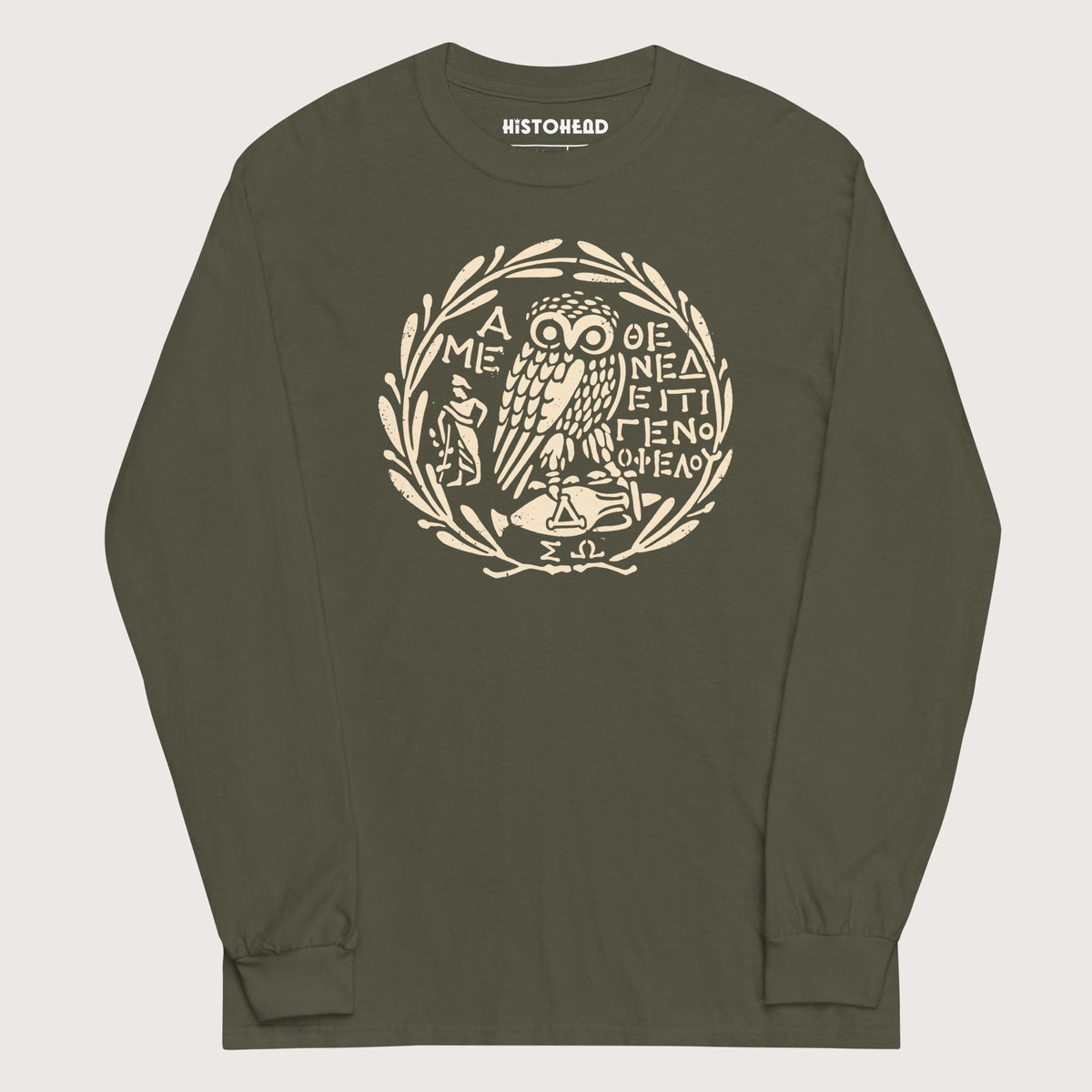 Military Green Owl of Athena 2 - Long Sleeve - history buff gift by HistoHead