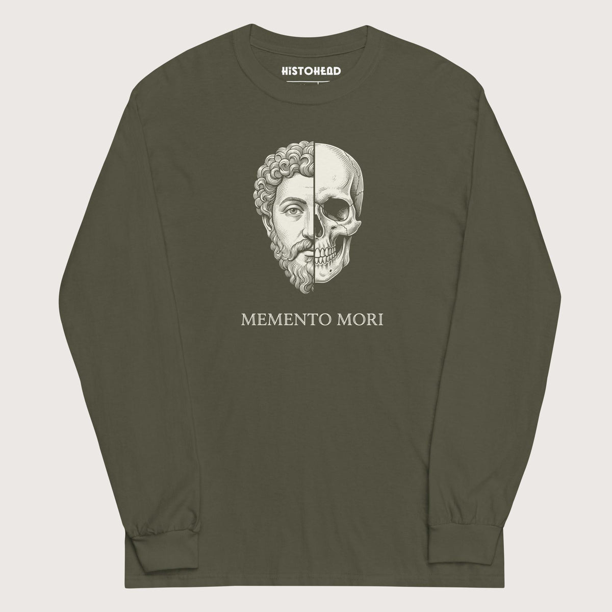 Military Green Marcus Aurelius Skull - Long Sleeve - history buff gift by HistoHead