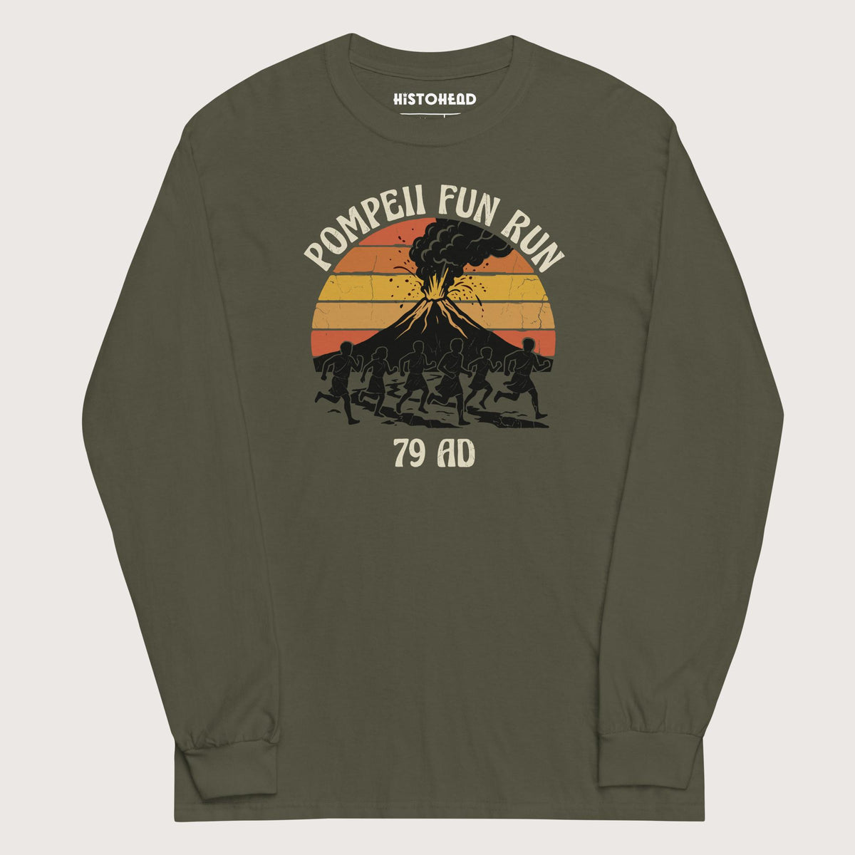 Military Green Pompeii Fun Run Retro - Long Sleeve - history buff gift by HistoHead