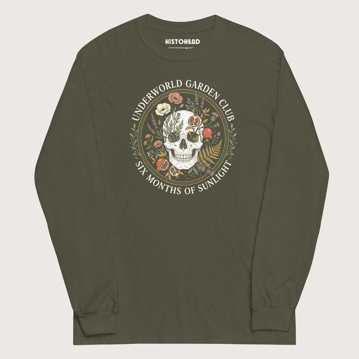 Military Green Persephone Underworld Garden Club - Long Sleeve - history buff gift by HistoHead