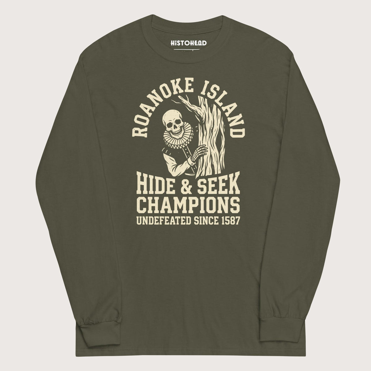 Military Green Roanoke Island Hide & Seek - Long Sleeve - history buff gift by HistoHead