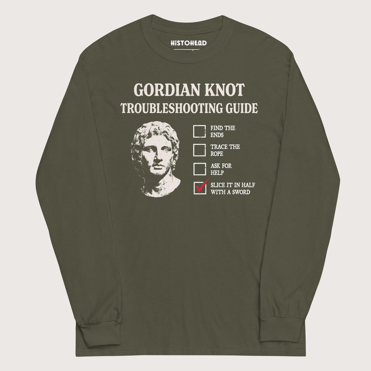 Military Green Alexander's Gordian Knot Guide - Long Sleeve - history buff gift by HistoHead