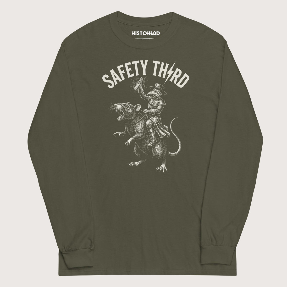 Military Green Plague Doctor Safety Third - Long Sleeve - history buff gift by HistoHead
