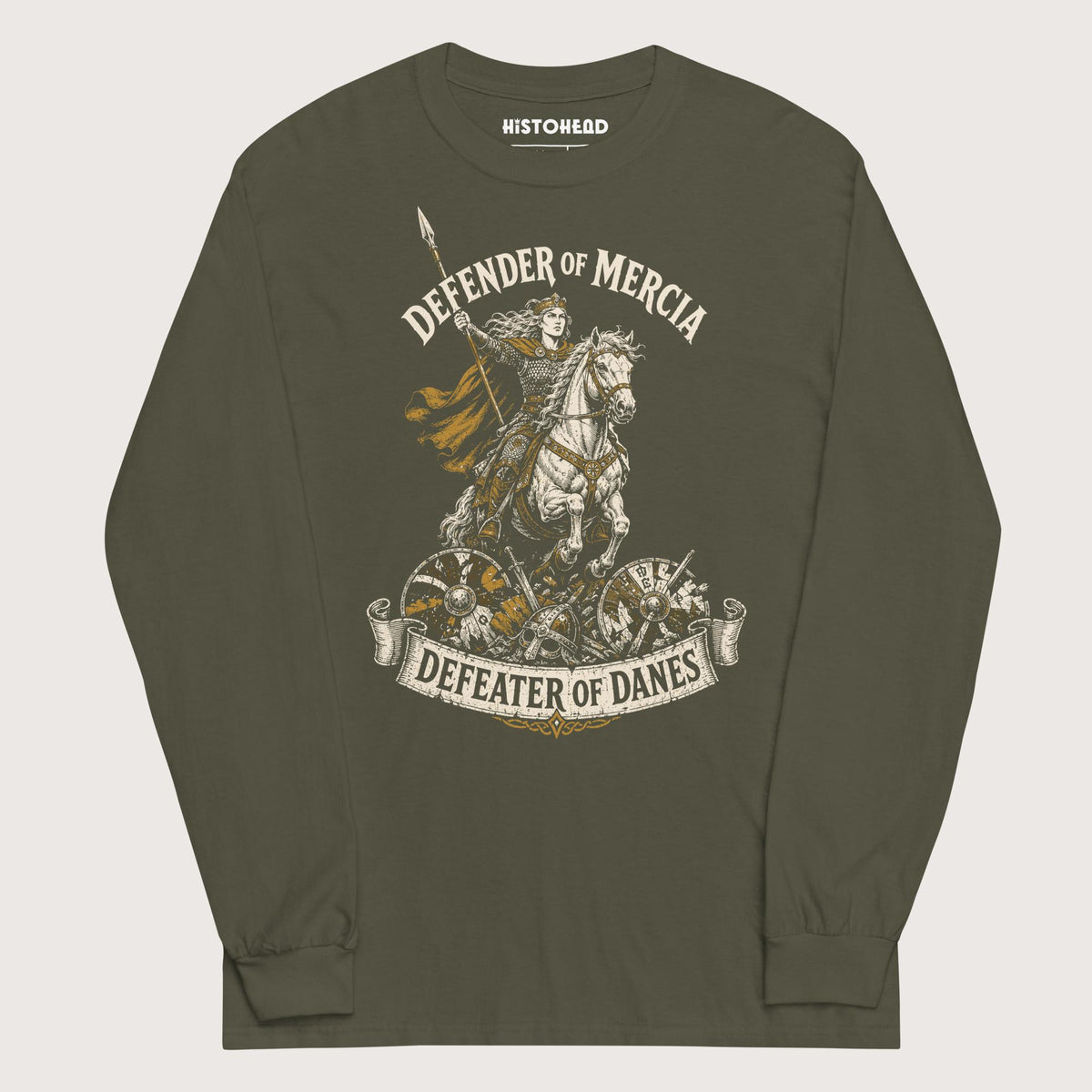 Military Green Æthelflæd Defender of Mercia - Long Sleeve - history buff gift by HistoHead
