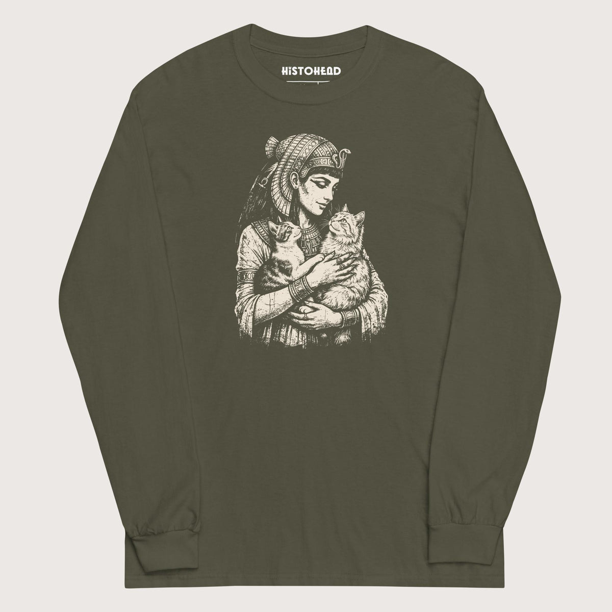 Military Green Cleopatra's Cats - Long Sleeve - history buff gift by HistoHead