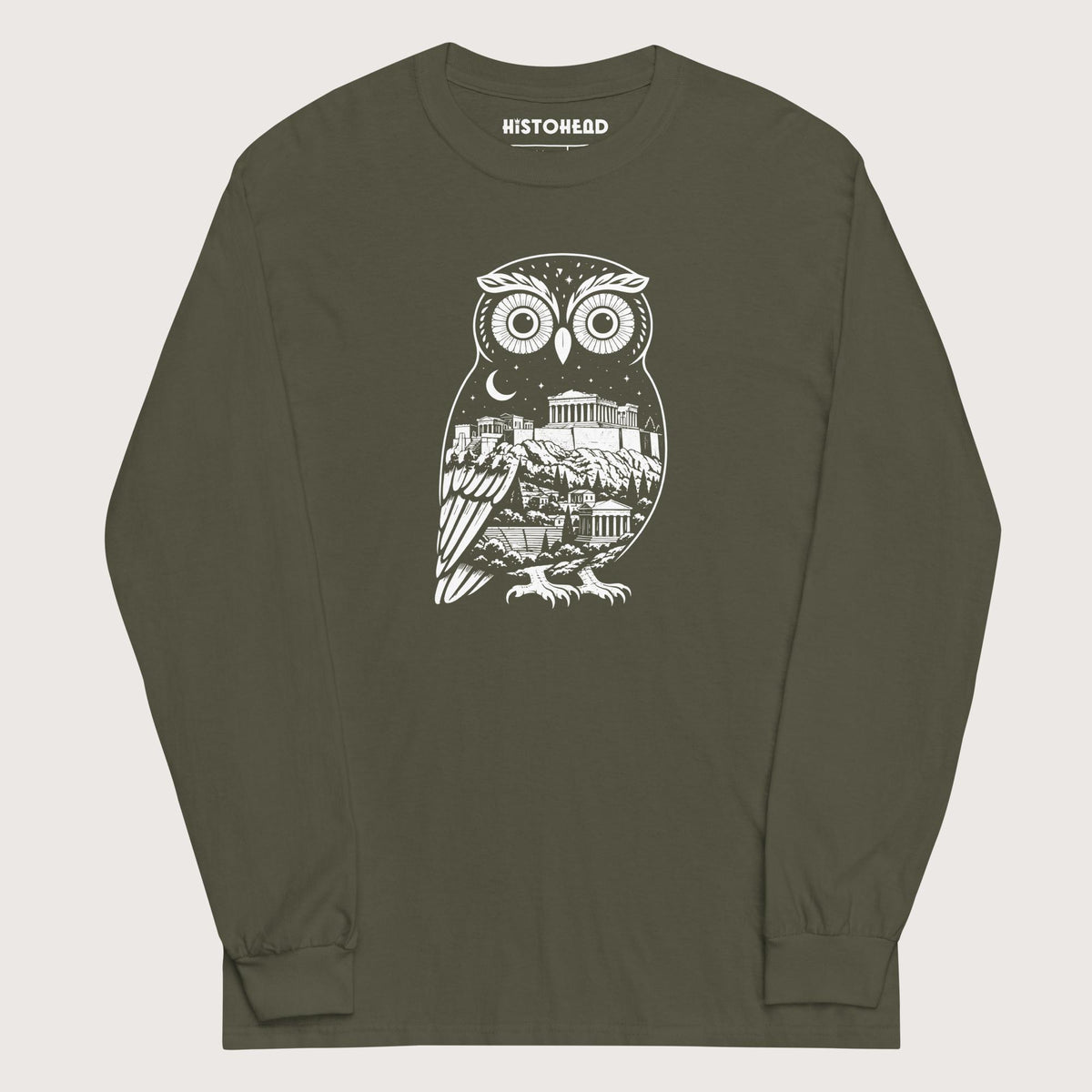Military Green Athena Owl - Long Sleeve - history buff gift by HistoHead