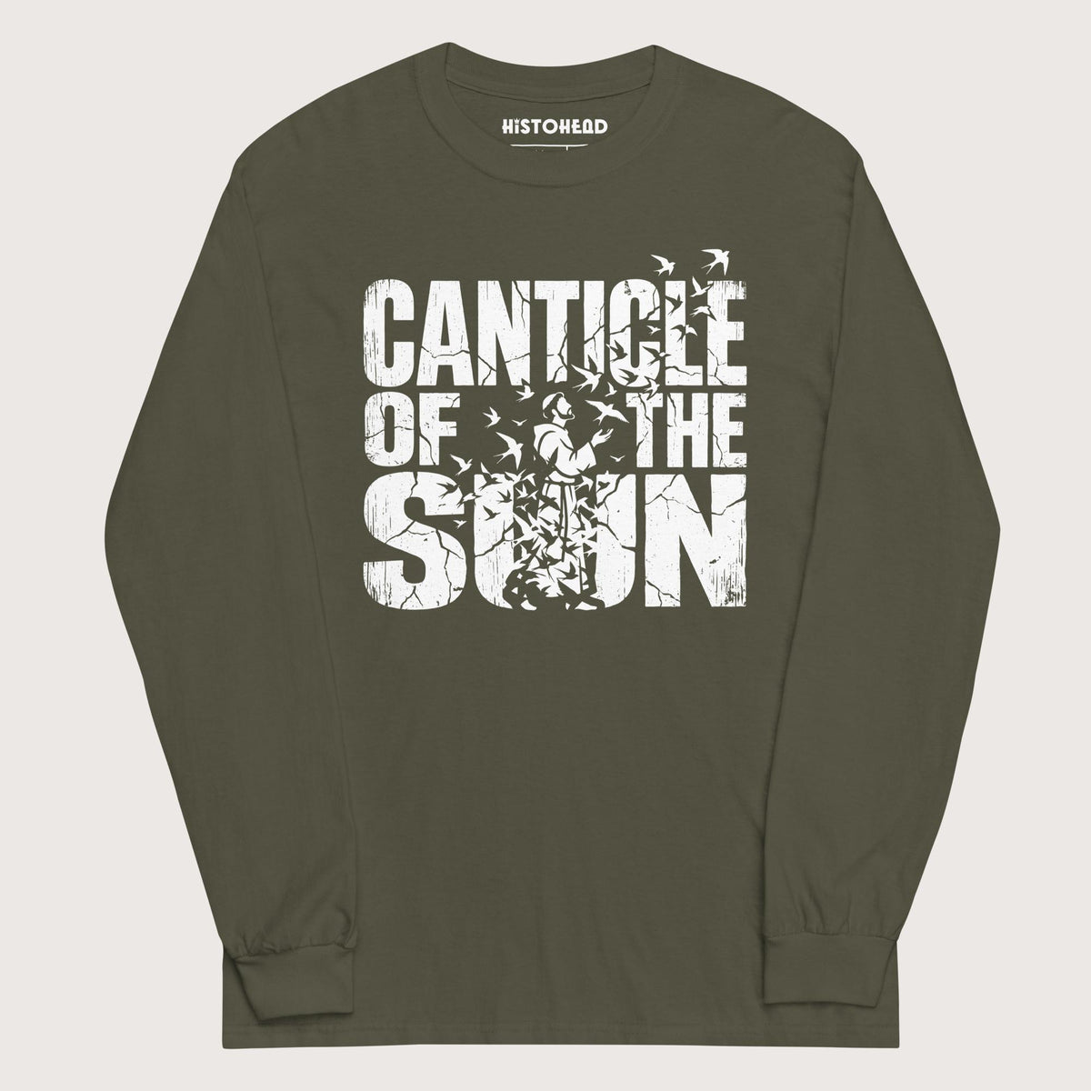 Military Green Canticle of the Sun Saint Francis of Assisi Birds - Long Sleeve - history buff gift by HistoHead