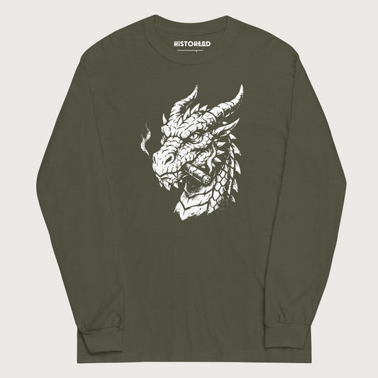Military Green Smoking Dragon - Long Sleeve - history buff gift by HistoHead
