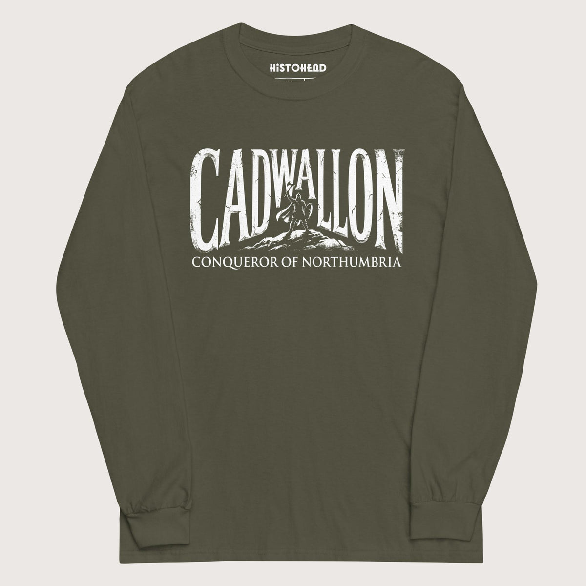 Military Green Cadwallon Conqueror of Northumbria - Long Sleeve - history buff gift by HistoHead