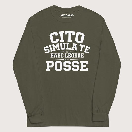 Military Green Latin Quick Pretend You Can Read This - Long Sleeve - history buff gift by HistoHead