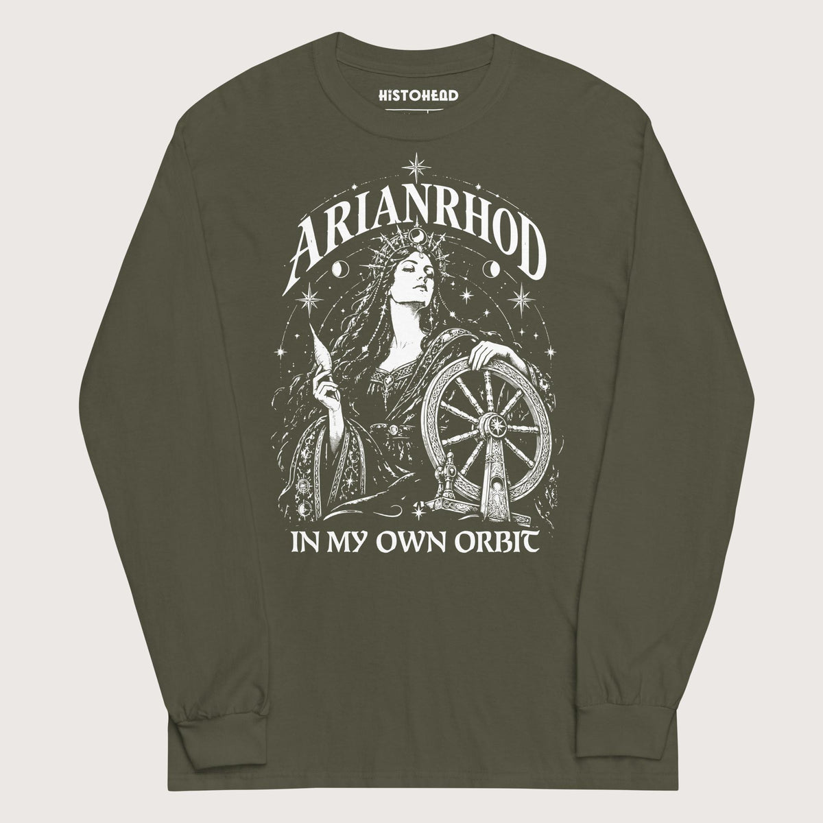 Military Green Arianrhod In My Own Orbit - Long Sleeve - history buff gift by HistoHead