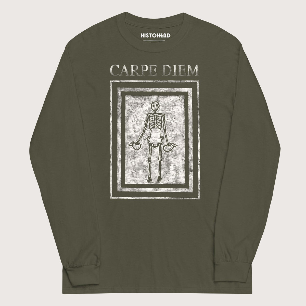 Military Green Carpe Diem Skeleton - Long Sleeve - history buff gift by HistoHead