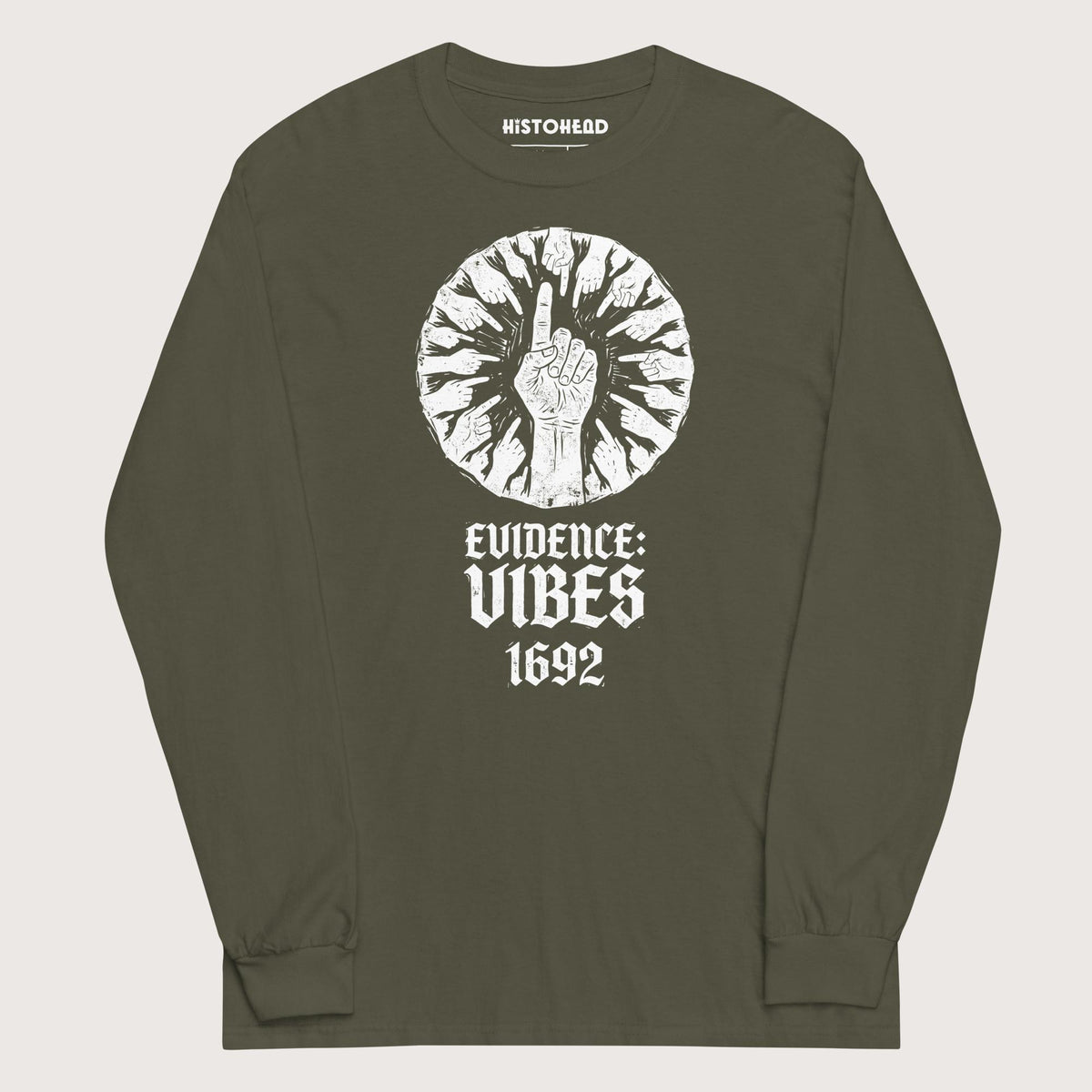 Military Green 1692 Salem Witch Trials Evidence - Long Sleeve - history buff gift by HistoHead