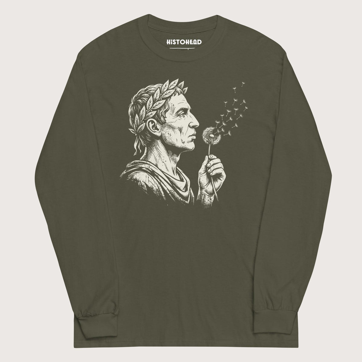 Military Green Caesar Blowing Wishes - Long Sleeve - history buff gift by HistoHead