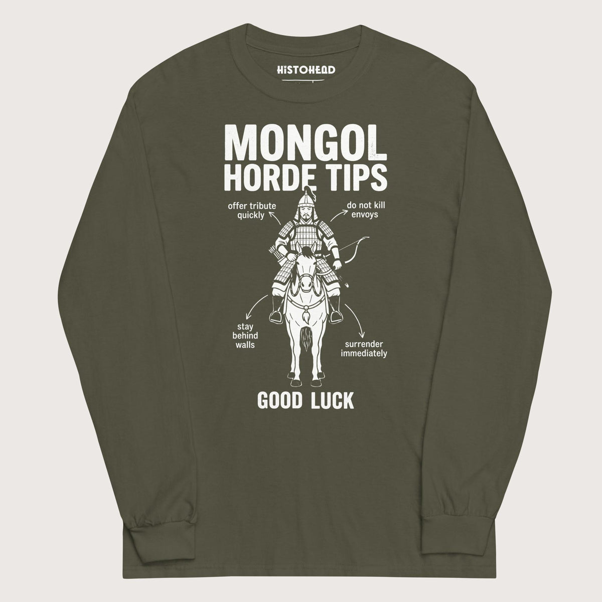 Military Green Mongol Horde Tips - Long Sleeve - history buff gift by HistoHead
