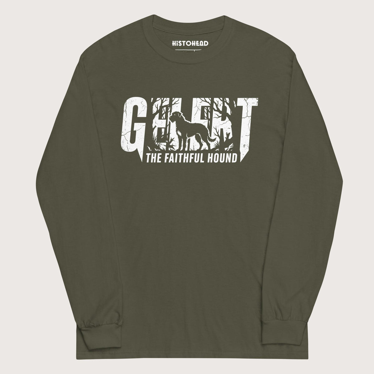 Military Green Gelert The Faithful Hound - Long Sleeve - history buff gift by HistoHead