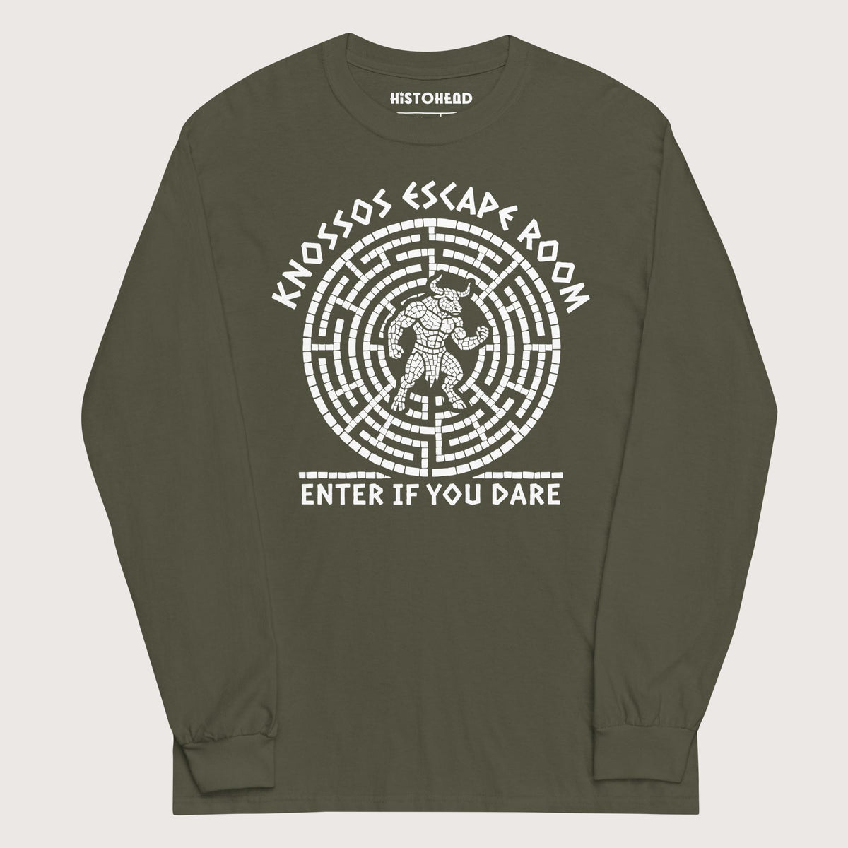 Military Green Knossos Escape Room Enter If You Dare - Long Sleeve - history buff gift by HistoHead