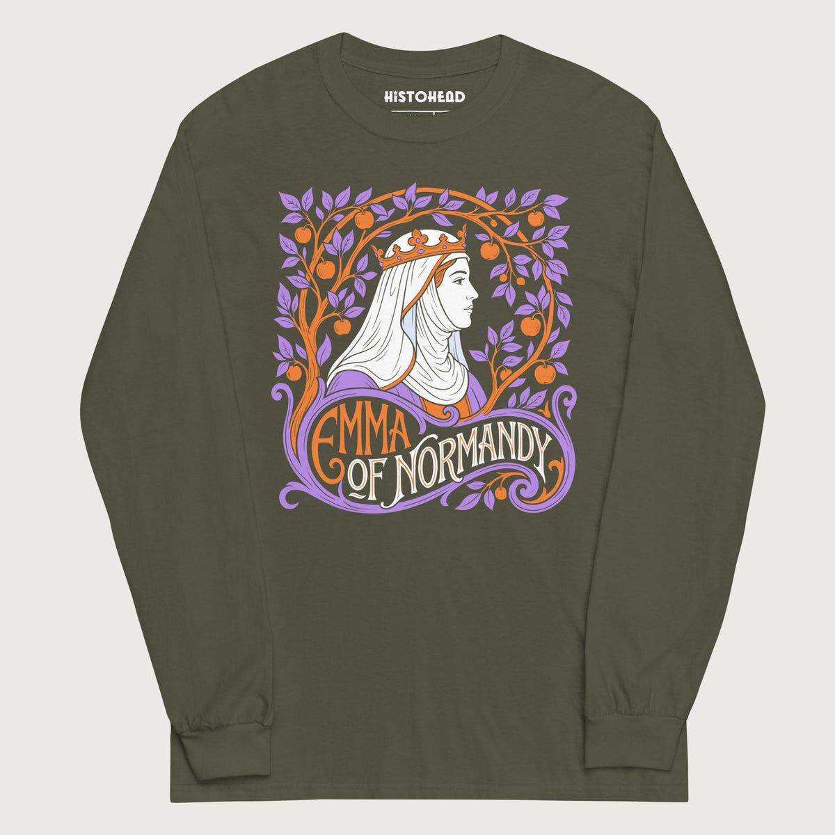 Military Green Emma Of Normandy - Long Sleeve - history buff gift by HistoHead
