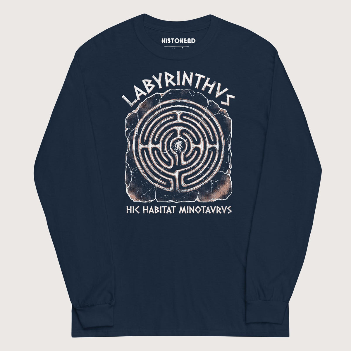 Navy Labyrinthus Here Lives Minotaur - Long Sleeve - history buff gift by HistoHead